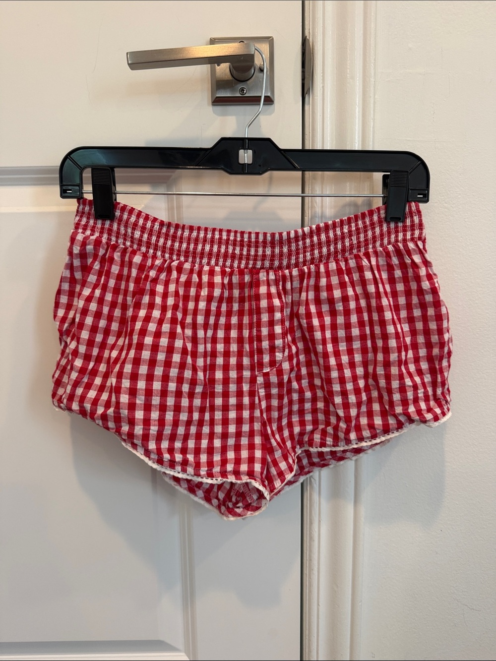 Cotton Candy Red & White Gingham High Waist Shorts